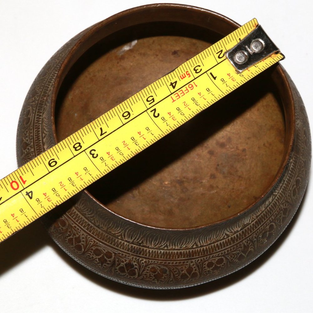 Antique brass metal bowl - base stamped - censer? - Picture 3 of 6